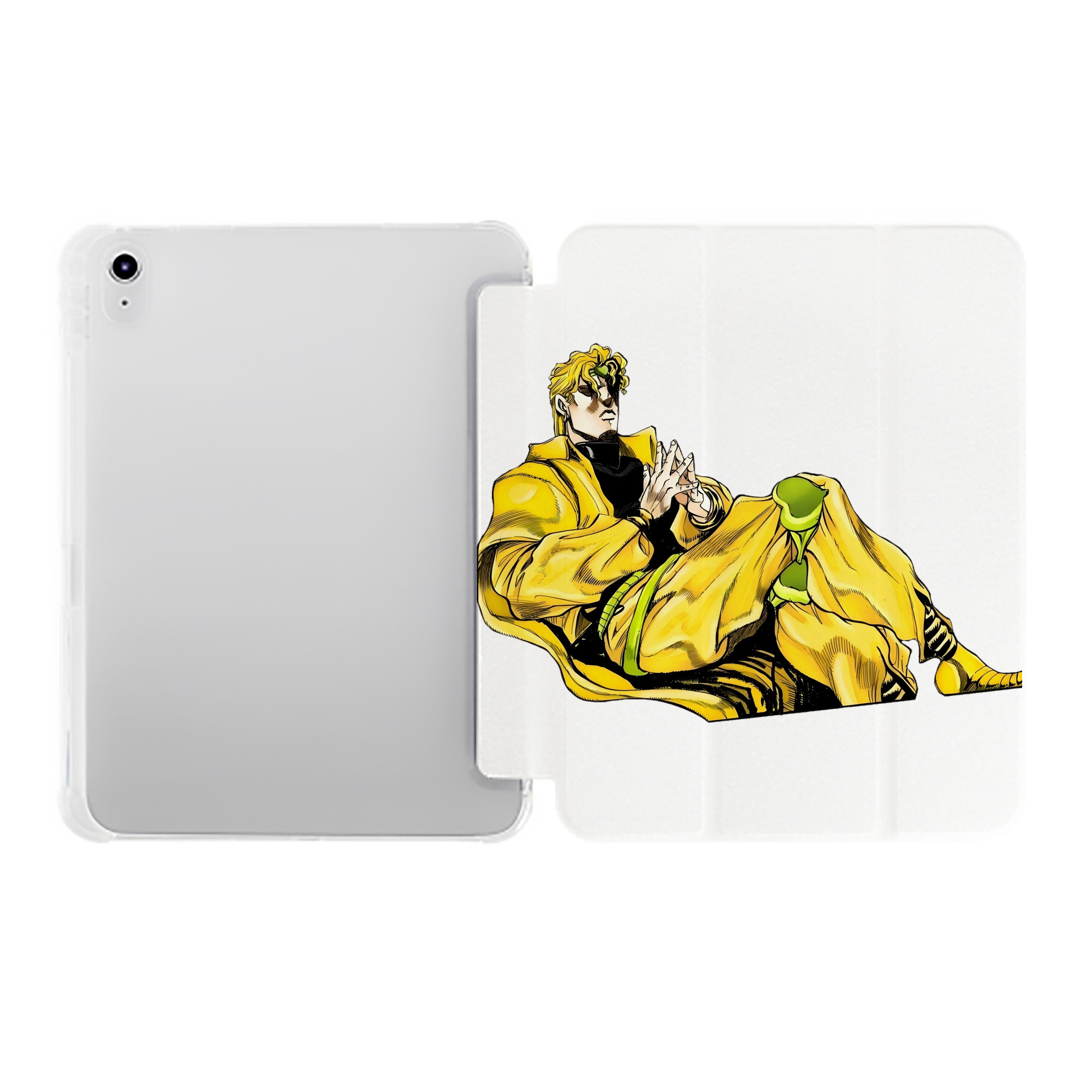 （画像用） ジョジョの奇妙な冒険 ディオ?ブランドー JoJo's Bizarre Adventure Dio Brando IPad ケース ペン収納付き 三つ折りスタンド PUレザー×シリコン 対応機種9.5/10.5/10.9インチ